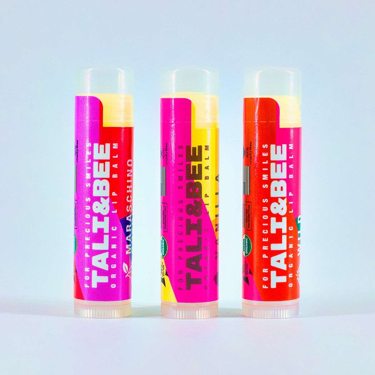 Tali & Bee Organic Lip Balm 3-Pack: Vanilla Ice Cream, Maraschino Cherry, Wild Strawberry